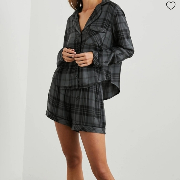 Rails Kellen Lightning Plaid Charcoal Jet Gray Black Womens Pajama Set Large